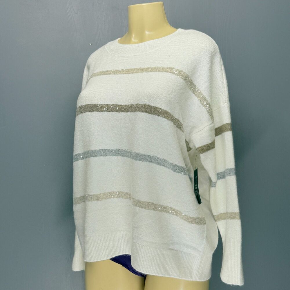 Sequin Stripes Vince Camuto Ivory Sweater | Size M Pullover | NWT